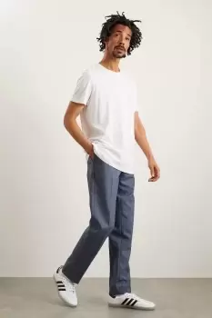 Image of Mens Blue Slim Fit Twill Concealed Waistband Pleat Trousers