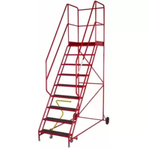 Image of Loops - 9 Tread heavy duty Mobile Warehouse Stairs Anti Slip Steps 3.03m Safety Ladder