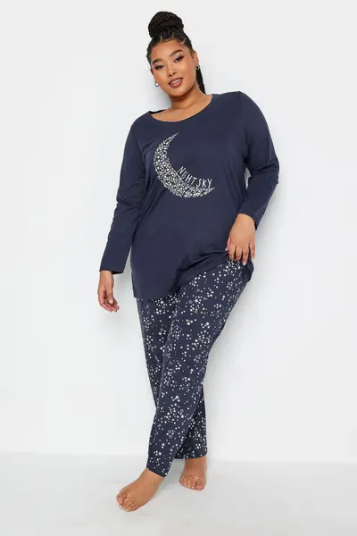 Image of Yours Printed Pyjama Set Dark Navy