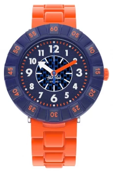 Image of Flik Flak OrangeBRICK Orange Silicone Strap Blue Dial Watch
