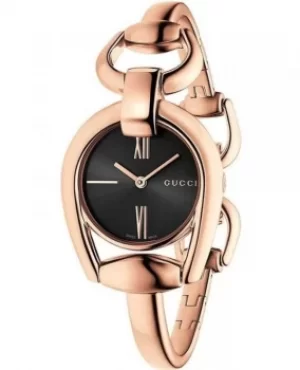 Image of Gucci Horsebit Black Dial Rose Gold Womens Watch YA139507 YA139507