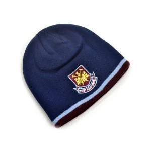 Image of West Ham Classic Crest Youths Knitted Beanie Hat Navy Sky