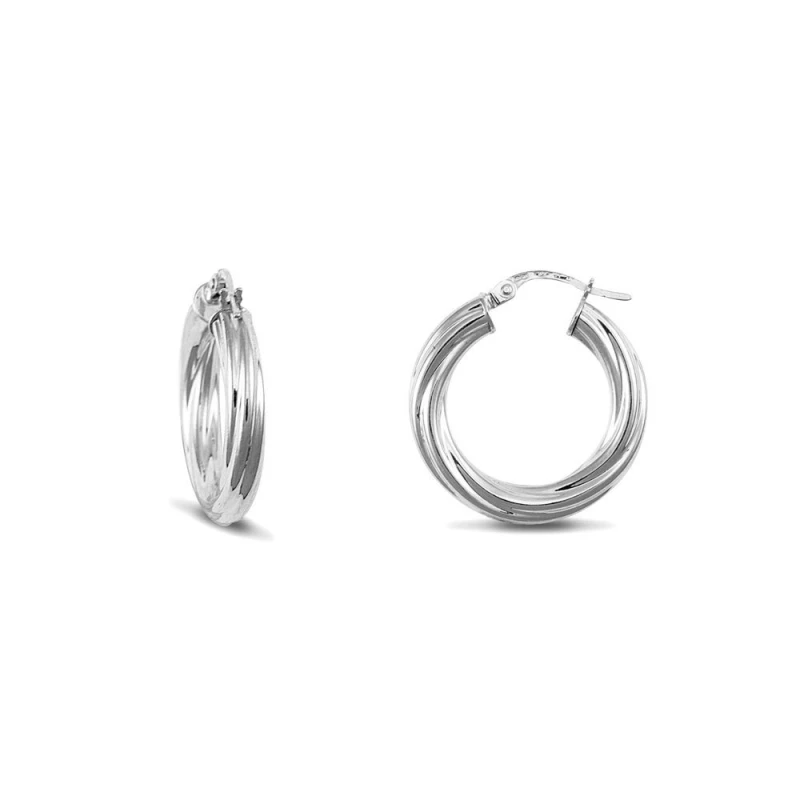 Image of Jewelco London Sterling Silver Twist Hoop Earrings - 4mm - 2.3cm - AER002A Silver female