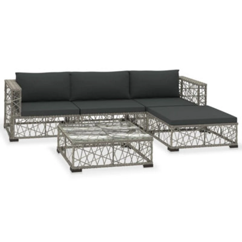 Image of 5 Piece Garden Lounge Set with Cushions Poly Rattan Grey
