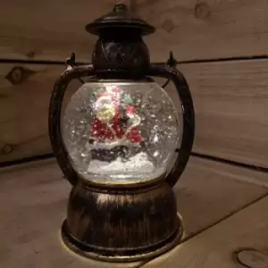 Image of 20cm Premier Christmas Water Spinner Antique Effect Hurricane Lantern with Santa Scene Battery Operated