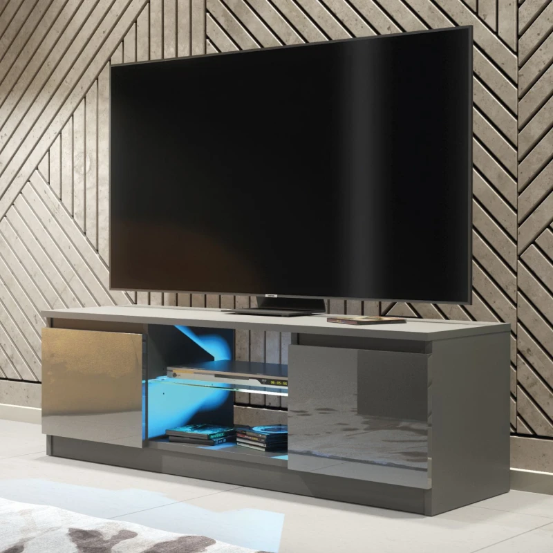 Image of Mex Furniture LTD TV Unit with LED Lighting & Gloss Doors / 120cm Dark Grey