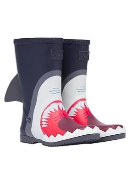Image of Joules Boys Shark Roll Up Wellies - Navy, Size 8 Younger