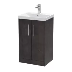 Image of Hudson Reed Juno 500mm Floor Standing 2 Door Vanity & Thin-Edge Basin - Metallic Slate