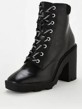 Image of OFFICE Action Heeled Hiker Ankle Boot, Black, Size 8, Women