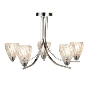 Image of 5 Light Multi Arm Ceiling Semi Flush Light Chrome, E14