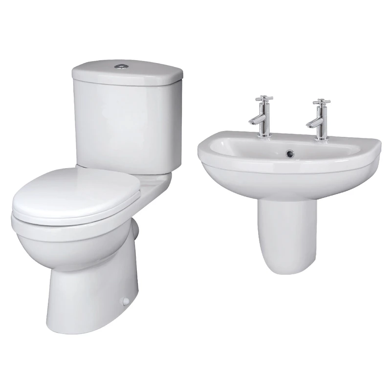 Image of Balterley Vito Ceramic Suite Toilet SoftClose Seat 550mm 2TH Semi Pedestal Basin in White White Unisex