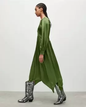 Image of AllSaints Estelle Silk Blend Asymmetric Midi Dress