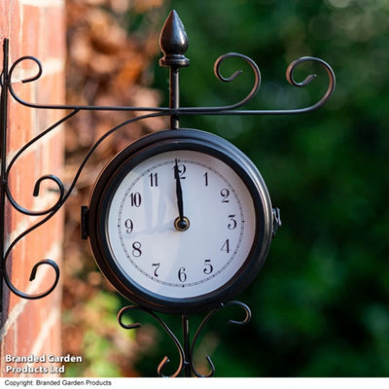 Image of Garden Gear Sedgewick Double-Sided Station Clock Black Metal Design