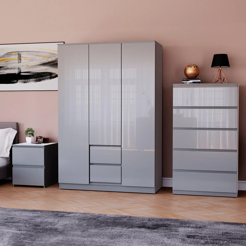 Image of Lassic Vida Designs Glinton Gloss 3 Piece Bedroom Set 8 Grey unisex 3 Piece