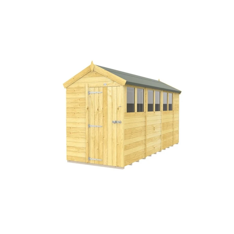 Image of Buttercup Farm 5 x 14 Feet Apex Shed - Single Door W/ Windows - L417 x W147 x H217cm in Brown Brown Unisex