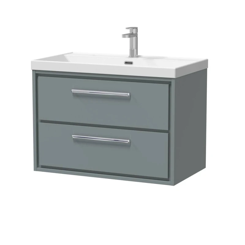 Image of Balterley Modern Bathroom 2 Soft Close Drawer Wall Hung Vanity Unit & Rectangular Basin, Coastal Grey, 600mm