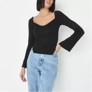 Image of Missguided Flared Sleeve Structured Rib Top - Black
