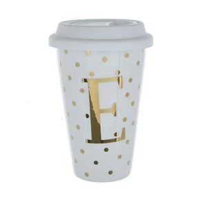Image of Initials E Double Walled Travel Mug With Silicone Lid - Gold Spots