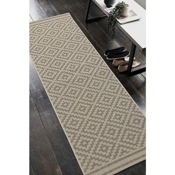 Image of LORD OF RUGS Lord Of Rugs - Patio Diamond Flatweave Garden Kitchen Indoor Outdoor Grey Rug Floor Mat Hallway 66 x 240cm (1'x11''x7'10'') Runner 50317