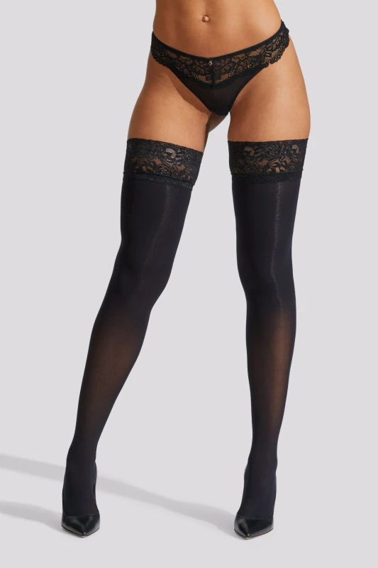 Image of Ann Summers Opaque PU Bow Hold Ups Black