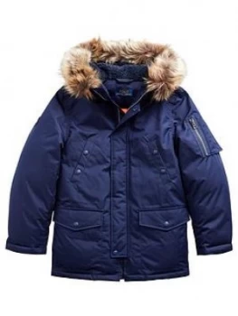Image of Ralph Lauren Boys Faux Fur Hood Parka - Navy