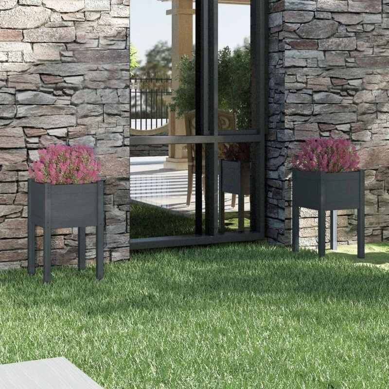 Image of VIDAXL Garden Planters 2 pcs Grey 40x40x70cm Solid Pinewood Vidaxl 8720286815250