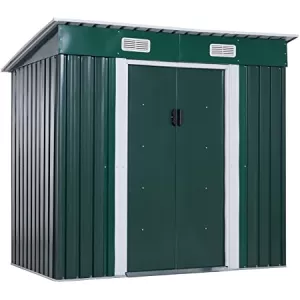 Image of Outsunny Pend Garden Storage Shed w/ Foundation Double Door Ventilation Window Sloped Roof Outdoor Equipment Tool Storage 213 x 130 x 173 cm