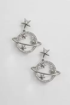 Image of Rhodium Plated Planet Drop Earrings