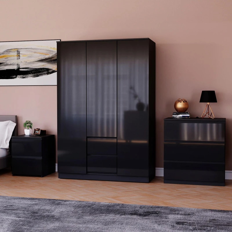 Image of Lassic Vida Designs Glinton Gloss 3 Piece Bedroom Set 6 Black unisex 3 Piece