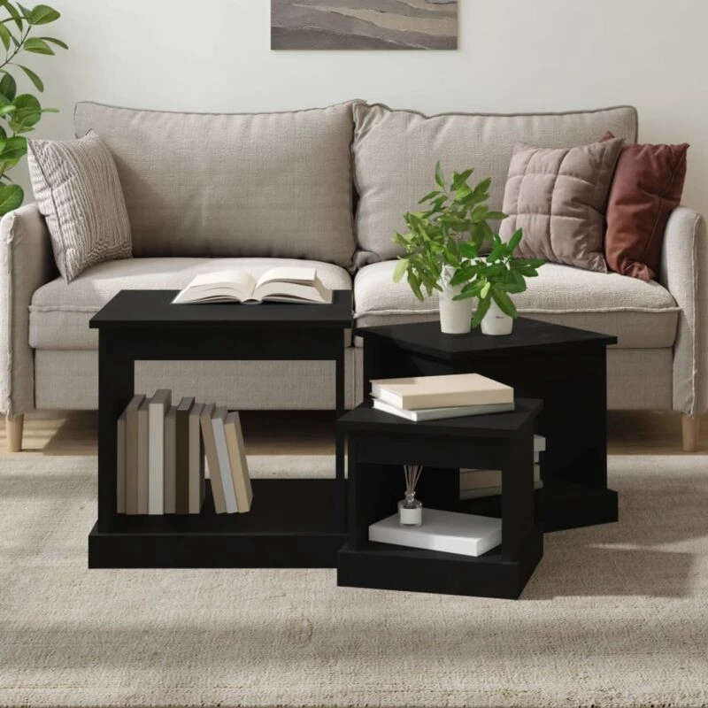Image of VIDAXL Coffee Tables 3 pcs Black Engineered Wood Vidaxl 8720845793791
