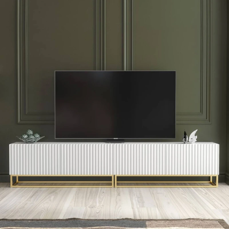 Image of Creative Furniture Ripple Duo TV Unit 200cm - White with Fluted Doors White Unisex