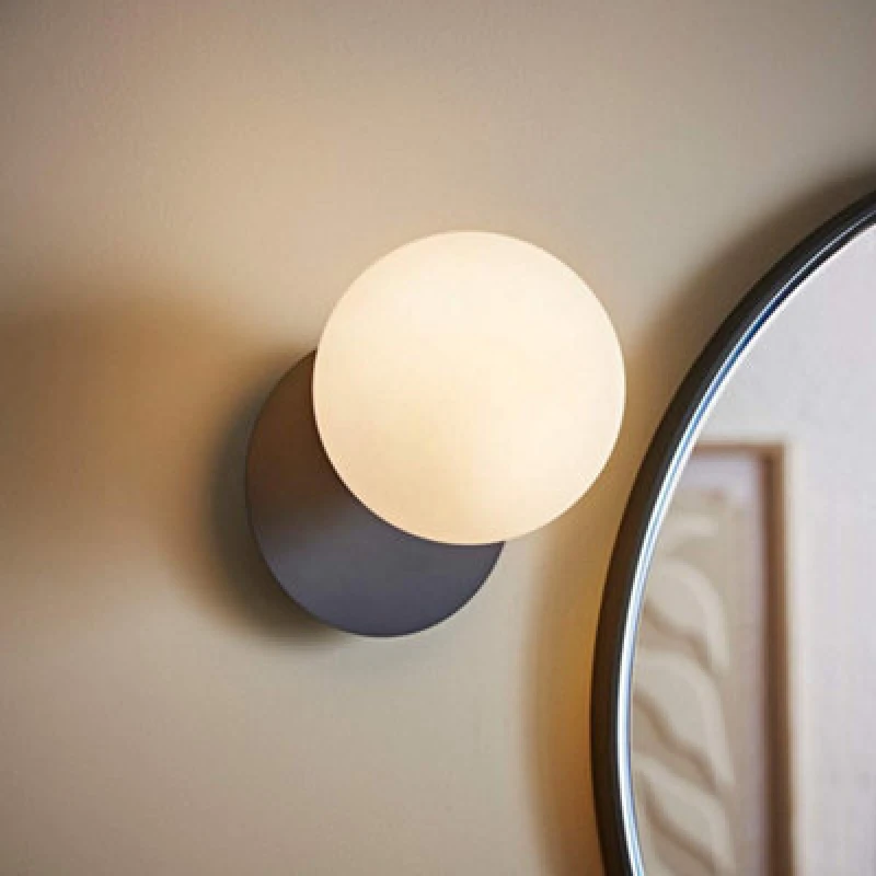 Image of ValueLights ValueLights Darla Frosted Globe IP44 Rated Bathroom Wall Light in Dark Navy Dark Navy One Size Unisex 5016529274896