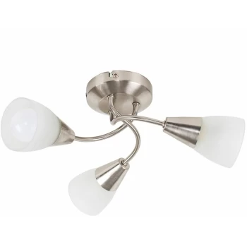 Image of 3 Way Semi Flush Ceiling Light Brushed Chrome + Glass Lounge Home