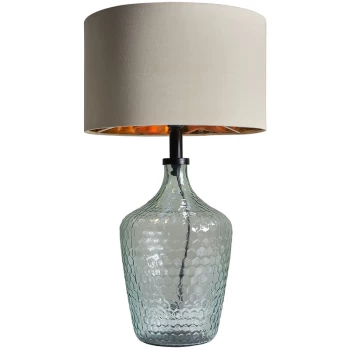 Image of Lustre Green Glass Table Lamp With Fabric Lampshade - Beige & Gold - No Bulb