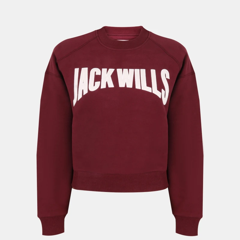 Image of Jack Wills Womens JW Varsity Crew Sweatshirt Burgundy female 8 (XS)