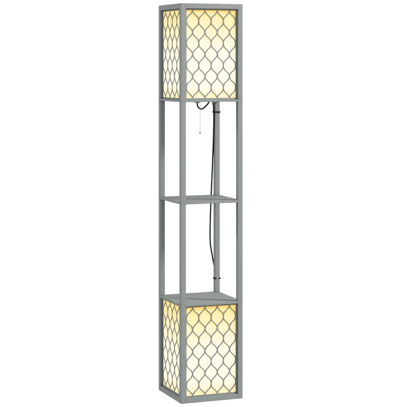 Image of HOMCOM 2-Light Modern Floor Lamp with Shelves for Living Room, Bedroom, Grey - Homcom 5061025036127