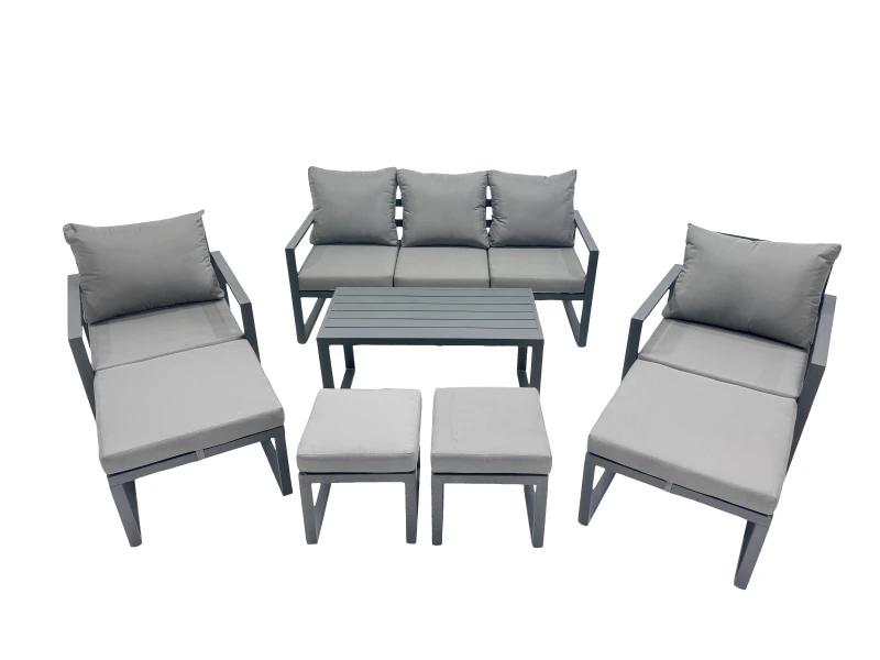 Image of Fimous 9 Seat Aluminium 3 Seat Sofa Coffee Table Sets with 2 Side Tables in Dark Grey Dark Grey Unisex