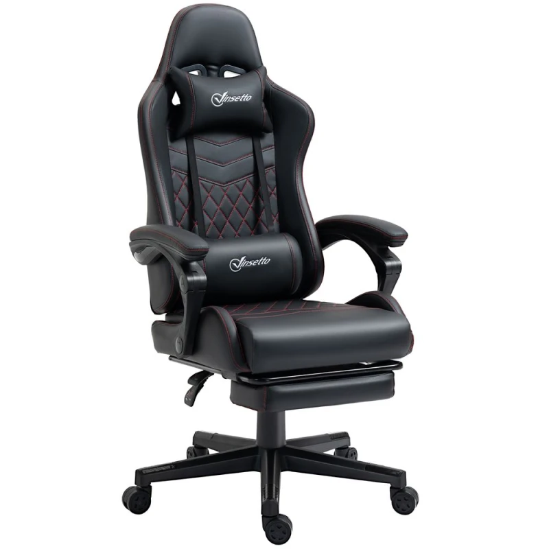 Image of Vinsetto Racing Gaming Chair with Swivel Wheel, Footrest, PU Leather Recliner Gamer Desk for Home Office, Black Aosom UK