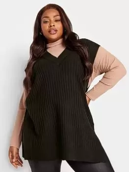 Image of Yours V Neck Side Split Vest - Black, Size 26-28, Women