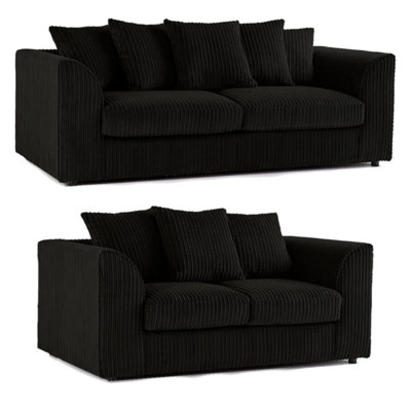 Image of Furnishings For Less UK Luxor Jumbo Cord Black 3 + 2 Fabric Sofa Suite