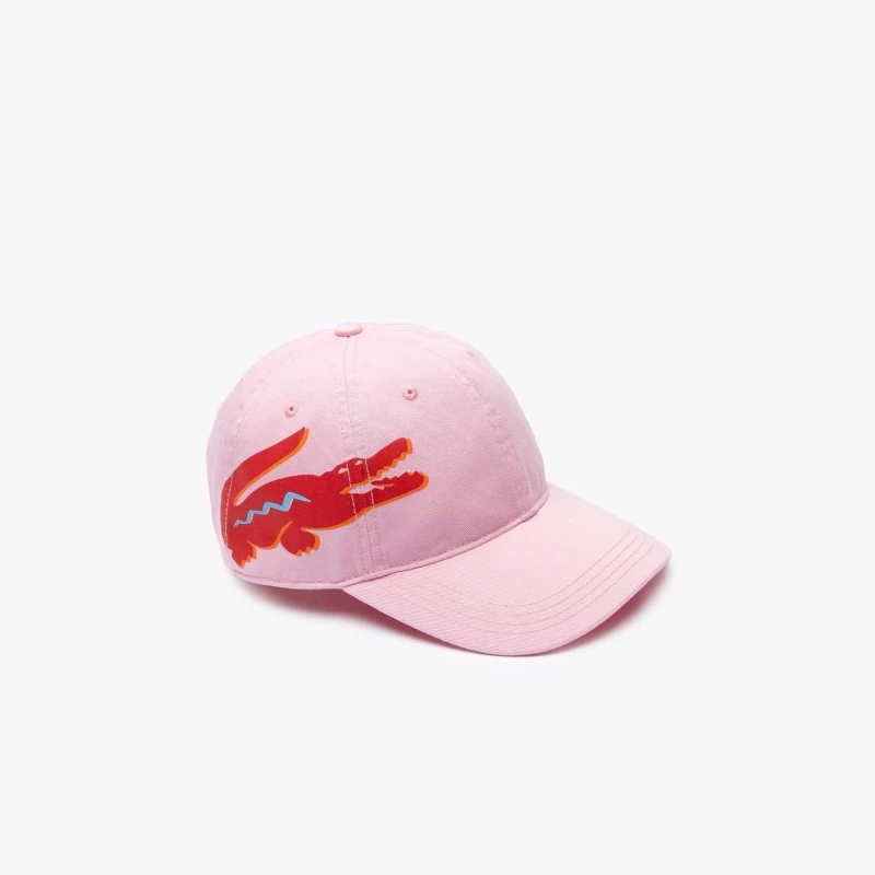 Image of Lacoste Oversized Crocodile Cotton Gabardine Cap - Pink Pink M