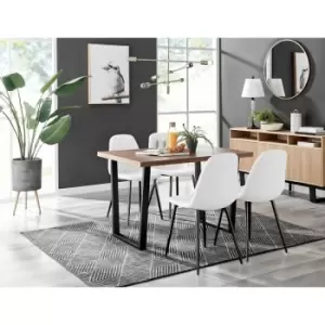 Image of Kylo Brown Wood Effect Dining Table & 4 White Corona Faux Leather Dining Chairs with Black Legs Diamond Stitch - White