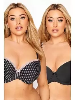 Image of Yours 2 Pack Pinstripe T-Shirt Bra - Black, Size 40E, Women