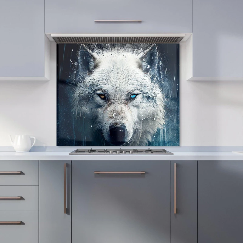 Image of Warren Reed - Designer White Wolf Face Splashart Kitchen Splashback Size: 600mm x 750mm White Unisex 600mm x 750mm