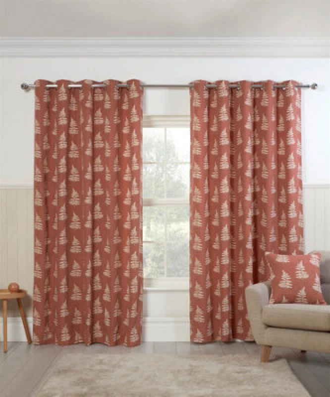 Image of Sundour Esher Fern Leaf Eyelet Curtains Orange