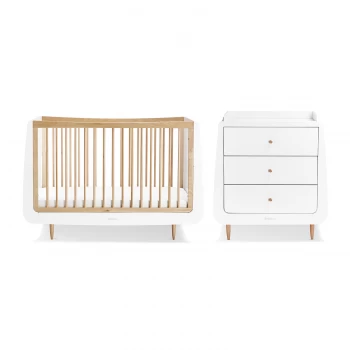 Image of Snuz SnuzKot Skandi 4 Piece Cot Bed Nursery Furniture Room Set With Dresser & Free Maxi Air Cool Mattress - Natural