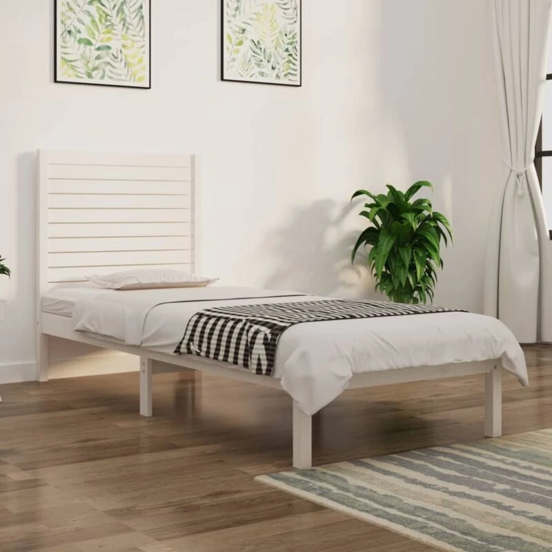 Image of VIDAXL Bed Frame without Mattress White 75x190cm Small Single Solid Wood Vidaxl 8720287033196
