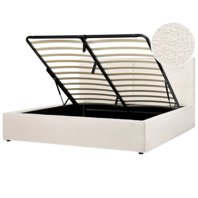 Image of Beliani Ottoman Bed Boucle Moissac 180 X 200 Cm (Eu Super King) Off-White