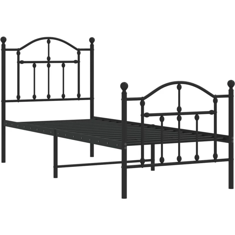 Image of Vidaxl Metal Bed Frame Without Mattress With Footboard Black 75X190 Cm Small Single, Black 353447