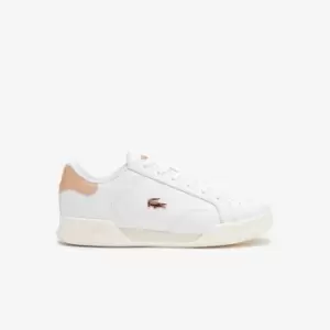 Image of Womens Lacoste Twin Serve Leather Trainers Size 6 UK White & Light Pink